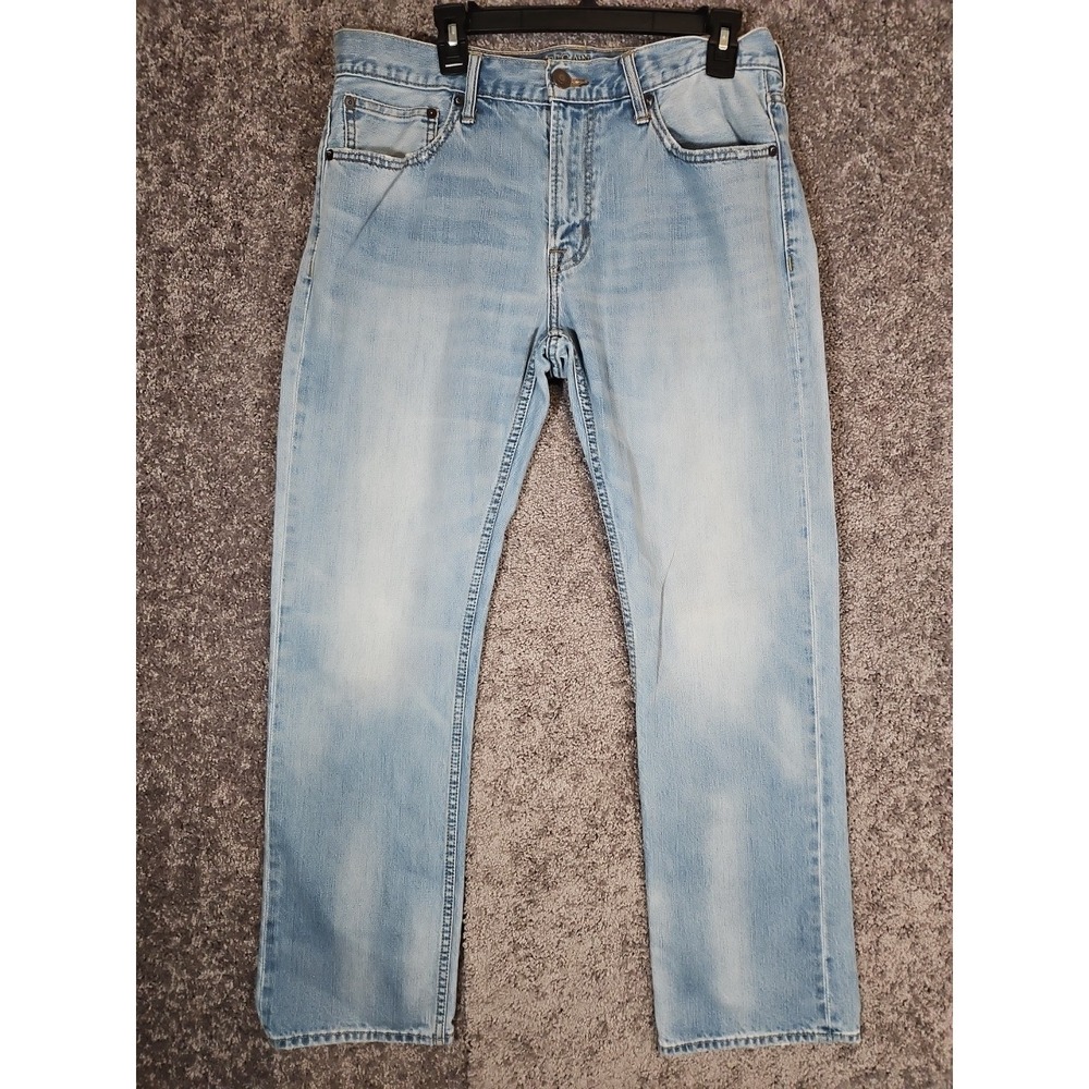 Mens American Eagle Light Wash Distressed Denim 34x32 Original Straight Jeans
